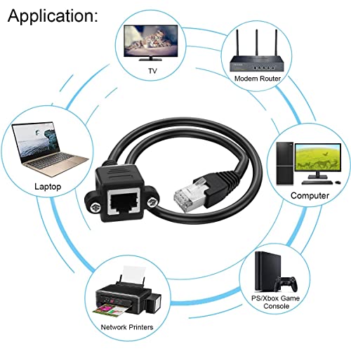 4 Pack Ethernet Extension Cable, CAT6 LAN RJ45 Network Patch Cord Man naar vrouw Schroef Panel Mount voor Router Modem Smart TV PC Computer Laptop 30cm 5