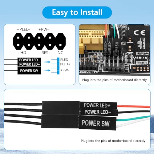 Desktop Computer Power Switch Externe Remote Start Computer Moederbord Aan/uit Schakelknop Uitbreiding 1.8M/5.9FT Cord met LED Light-White 5