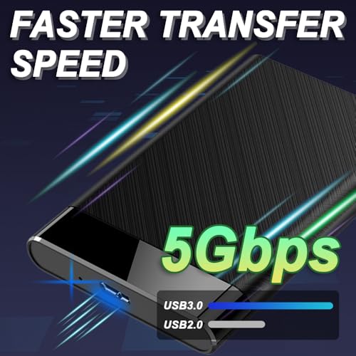 2.5" USB 3.0 naar SATA harde schijf externe behuizing, 5Gbps gereedschapsloze USB 3.0 naar Sata III Harde schijf behuizing voor 7mm/9.5mm HDD SSD, Ondersteunt UASP (zwart) 3