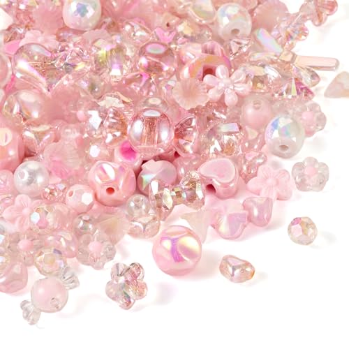 58 Stuks Diverse Acryl kralen Roze hart Bow Bloem lose kralen leuke ronde ambachtelijke kralen Bulk voor kralen Pen Lanyard sleutelhanger sieraden maken