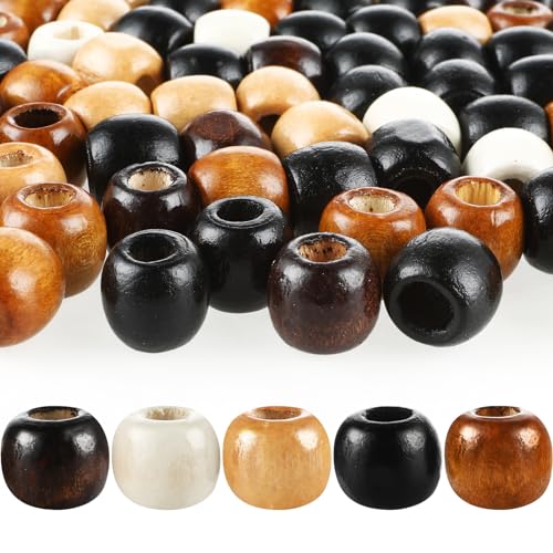 200 stuks houten kralen, 5 kleuren, grote gaten, natuurlijke houten kralen voor ambachten, houten kralen voor dreadlocks, haar vlechten kralen, Macrame kralen voor sieraden maken
