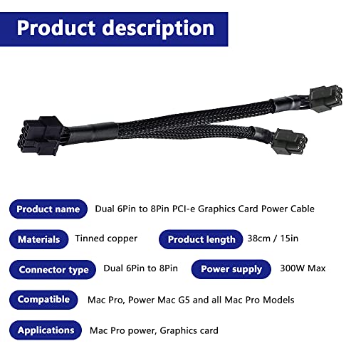 2 st. Dubbele Mini 6 Pin Plug naar Mini 8 Pin PCI-e Graphics Card Voeding Kabel met Mouwen voor Mac Pro Tower/Power Mac G5 15"
