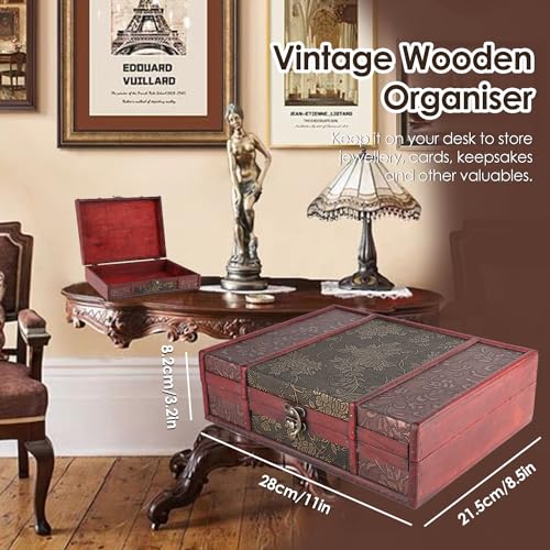 Decoratieve Treasure Chest Vintage Houten Opbergbox Multifunctioneel voor sieraden Boeken Kaarten Collectie Cadeaus Gouden Druiven