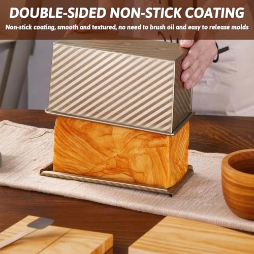 Pullman Bread Tin 450g, brood Toast Mold met cover, Non Stick Pullman Bread Pan 19.3x10.2x11.5cm, Rechthoekige brood Toast Mold Corrugated for Baking, Toast (Rose Gold) 5