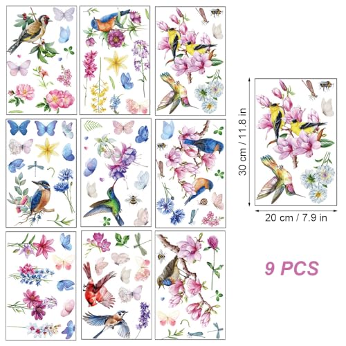 9 Vellen Venster foto's, Dubbelzijdige Venster Stickers Vogel, Glazen Venster Deuren Venster Stickers, Lente Zomer Wilde Bloemen Venster, Venster Foto's Lente, Voor de lente Decoratie