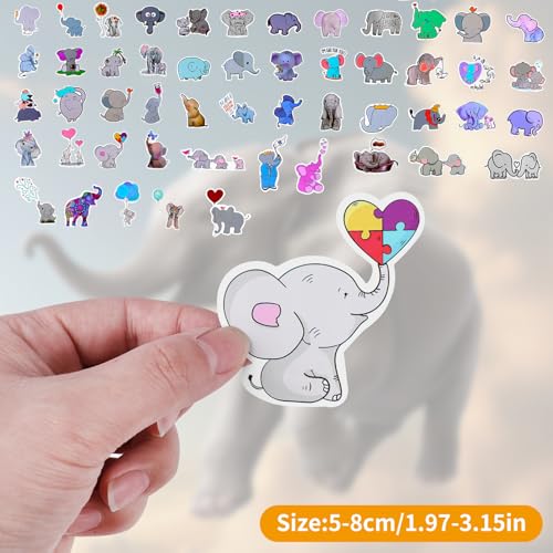 50Stuks Leuke Olifant Stickers, Waterdichte Vinyl Stickers, Kawaii Olifant, Esthetische Stickers voor Waterflessen, Laptop, Scrapbook, Telefoon, Skateboard, Koffer, Bagage 4