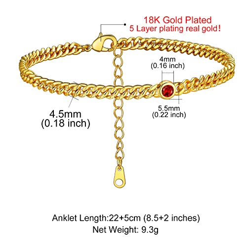 Gouden ronde hart enkel armband met geboortesteen voor vrouwen, 12 maanden Sparkling Crystal Enkelband Anniversary sieraden voor haar, verjaardag ketting voor moeder dochter, steen, synthetische robijn 5