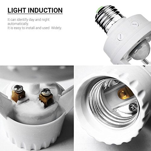 E27 montageadapter infrarood bewegingsmelder lamphouder met 360° PIR bewegingssensor, instelbaar TIME en LUX 5