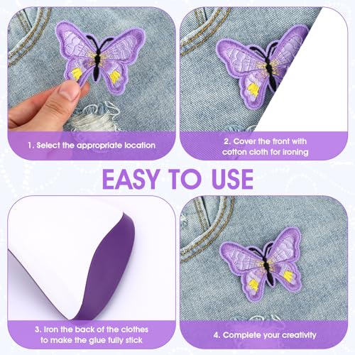 Vlinder Iron op patches voor kleding, 12 stuks Vlinder Bloem geborduurd Toepassing Patches Naaien Reparatie Patches Naaien DIY Vlinders Patch voor Jeans Bags Jassen Hoed 4