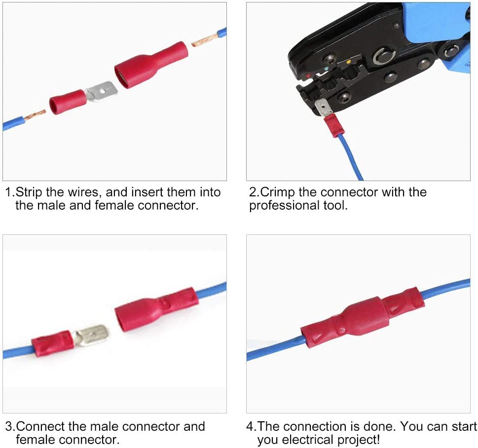 208 stuks Kabelconnectoren, Crimp Terminal Kit, Elektrische Connectoren, Man en vrouw, Geïsoleerde Elektrische Lugs, Crimp, Rood, Geel, Blauw 3