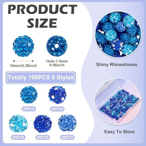 100st 10mm ronde schijf Bal kralen Blue Rhinestone Klei kralen Crystal Spacers Bulk voor sieraden het maken van kralen Pen decoratie 3