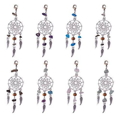 30 st Legering Droom Catcher Droom Catcher Charms Hangers met Veer Tassels Fluoriet kralen Ingelegd Retro sieraden voor vrouwen sieraden maken, Legering staal, Created Pearl