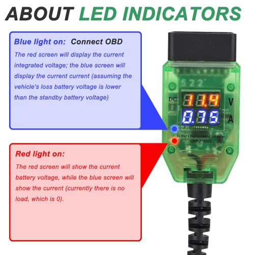 OBD2 autobatterij verandering Saver Geheugen Voertuig, OBD-autogeheugen Saver Protection Connector 12V digitale weergave OBDII Batterij Leak Detective Kit met 5A Fuse, 10A Fuse 4