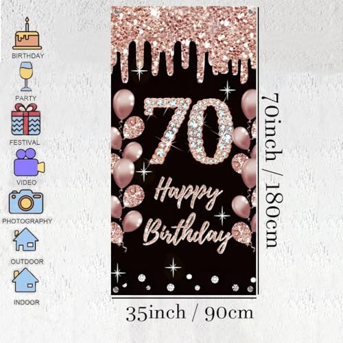 70e verjaardag decoratie voor vrouwen gelukkig 70e verjaardag poster deur banner zwart en roos stof teken muur / deur banner 70e verjaardag achtergrond banner vrouw verjaardag feest welkom teken 5