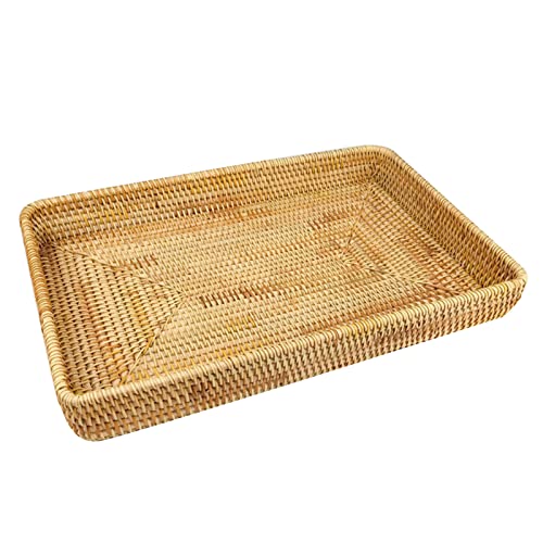 Rattan Tray, Rechthoekige geweven Tray Handgeweven Wicker Mand Organisator Tray Rattan Tray Tafelblad Organisatie Hand geweven Snack Storage Mand Multifunctionele Tray (L)