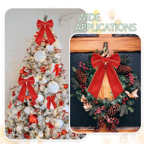 Kerst Rode Strikken Fluwelen Krans Boog Gouden Randen Kerstboom Topper Ornament Voor Thuis Party Deur Garland Indoor Outdoor 2 Stks 3