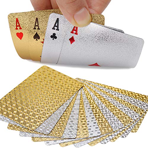 2 stuks speelkaarten, waterdichte pokerkaarten met geschenkdoos, familiefeest, speelkaarten (Gold Foil en Silver Foil) 5