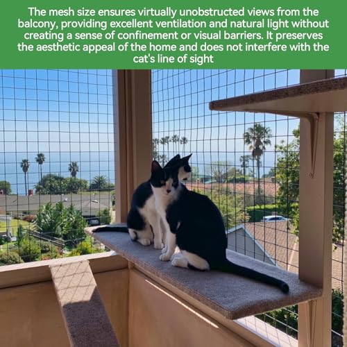 Kattenbeschermingsnet van nylon, 3 x 4 m, zwart kattennet voor balkon met heek, op maat te snijden, kattenbeschermingsnet voor balkon, scheurvast, geen boren, kattenbescherming, Ramen voor deuren 4