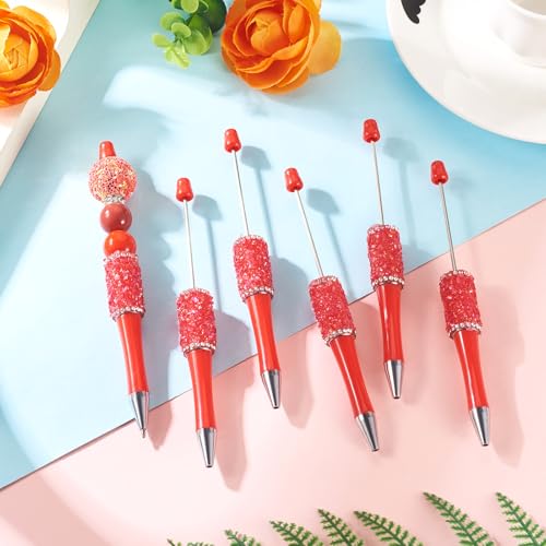 10 stuks kristallen kralenpennen bulk plastic balpennen bling diamant strass schacht kralen pen voor hogere school kantoor ambachtelijke voordelen, rood