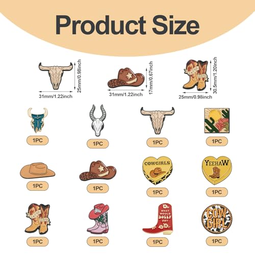 12 st. Cowboy Emaill Pins Cow Hat Boat Brooch Western Metal Decoratieve Badge voor Sweater Shirt Kleding Pak Accessoires sieraden DIY ambachtelijke decoratie, metaal, Geen edelsteen, metaal, geen edelsteen 4