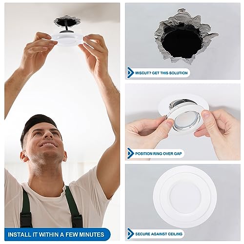 Metalen afwerkingsring voor inbouwverlichting, 4 stuks, buitendiameter 105 mm, binnendiameter 76 mm, witte matte afwerking 5