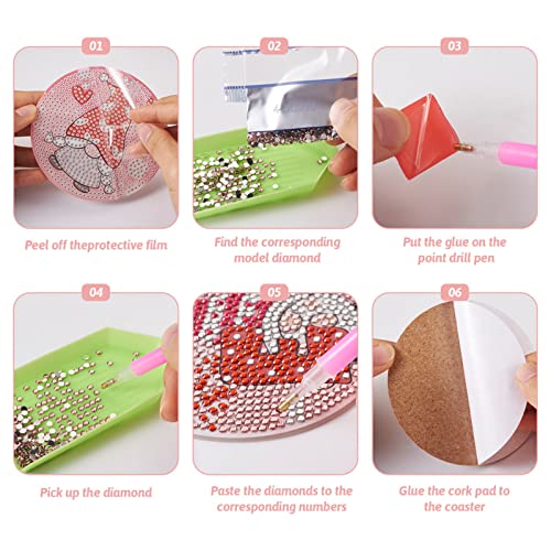 8Stuks Diamanten Kunst Coaster Kits met houder Leuke Gnome patroon 5D DIY Diamanten Schilderen Cup Mat Kleine mensen Design Tafel Placemat voor volwassenen Diamond Painting Craft