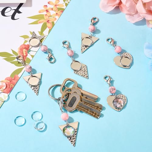20st 304 Roestvrij Steel Blanco Bezel Bedels Trays Hangers Dome Cabochons setting bloem hart Dangle met kreeft klemmen voor sleutelhangers sieraden maken 3