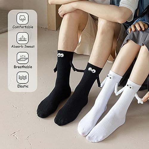 2 paar grappige magnetische sokken, paar hand holding sokken 3D poppen paar sokken, hand in hand sokken vriendschap sokken, novelty schattig mid-tube sokken, cadeaus voor vrouwen, 2 paar zwart 5