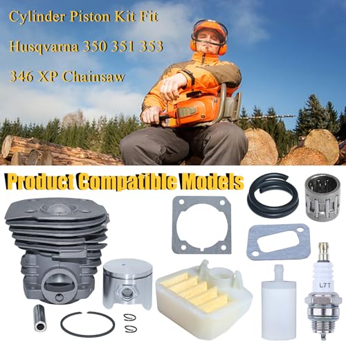 Cilinderpiston (44mm) Luchtbrandstoffilterlijn Kit Fit Husqvarna 350 351 353 346 XP kettingzaag Muffler pakking lager NIKASIL Plat