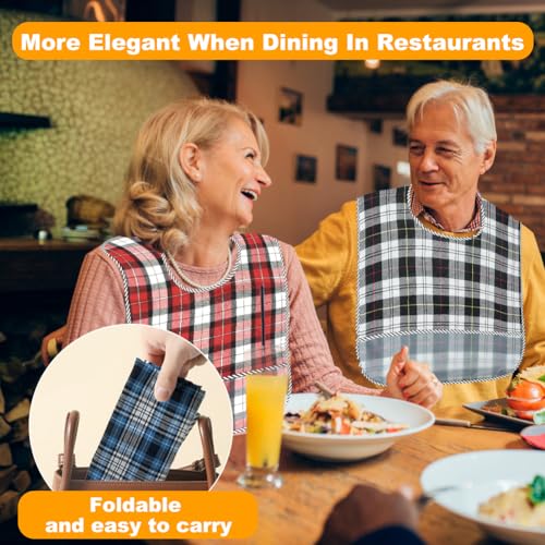 Adult Bibs for Women and Men, 1 Pack of Waterproof and Herbruikbare Adult Bibs with Crumb Catcher, Clothing Protectors for Adults, Ouderen en, zwart en wit