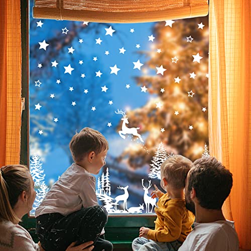 Raamstickers, 9 vellen, uitneembare elektrostatische raamstickers met kerstboom, rendieren en sterren, stickers voor raamdecoratie, Kerstmis, winter, oudejaarsavond, enz. 5