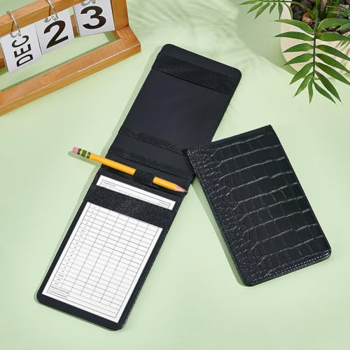 4 stuks Houder voor scorekaarten en golfafstandboek, golfscorekaarthouder van kunstleer met potloodlus 7,48 x 4,25 cm, alligatorhuis-look, zwart 4