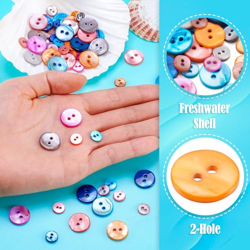 70 stuks Zoetwater Shell Knoppen 14 stijlen platte ronde Shell Knoppen 2 Hole Naaiknoppen voor doe-het-zelf Naaien Ambachten Kleding Jassen Pakjes Scrapbook Decoratie 3