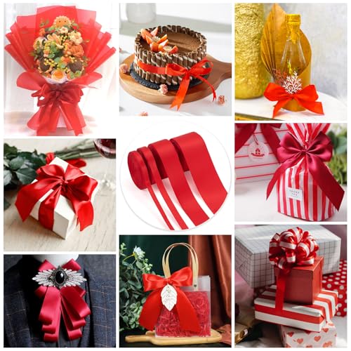 36,58m Dubbelzijdige Polyester Lint 6-38mm brede rode Lint Satin Ribbon voor bruiloft Haar School Kerstuitnodigingen Boeketten Geschenkdoos