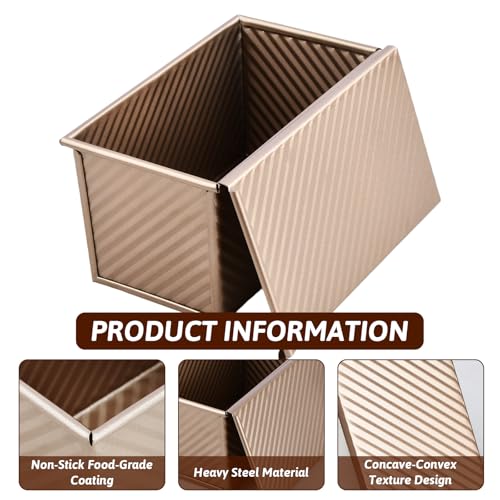Pullman Bread Tin 450g, brood Toast Mold met cover, Non Stick Pullman Bread Pan 19.3x10.2x11.5cm, Rechthoekige brood Toast Mold Corrugated for Baking, Toast (Rose Gold) 3