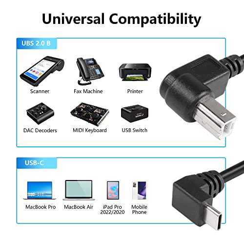 2st USB B naar USB-C Printerkabel, USB 2.0 Type-C naar Type-C Kabel Compatibel met Printer, MIDI Controller, MIDI Keyboard en meer (Type B (Down)) 3