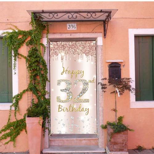 32e verjaardag decoratie vrouwen, gelukkig 32e verjaardag deur Banner Rose Gold,32e Verjaardagsstof Gebarenposter deur decoratie,32e verjaardag achtergrond Banner Dames,Birthday Party Welkom Teken 5