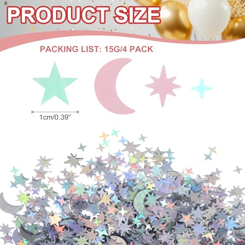 60g Star Confetti, 0,4 Inch Glitter Star Moon Tabel Confetti Twinkle Metallic Foil Stars Sequins Sprinkles voor feest kerst decoraties DIY verjaardag bruiloft, zilver
