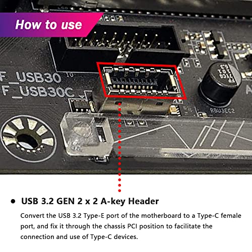 USB-C Front Panel Adapter Kabel, USB C Bus tot 20 Pin USB Type E Een sleutelplug met PCI houder, 15,7 Inch met stofdichte Mesh Afstotende Schroef 3