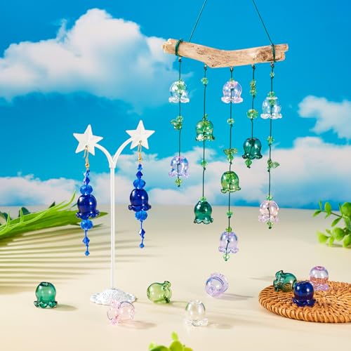 Bloem Glazen Kralen Cone 6 Kleuren Multi Petals Bloem End Caps Spacer Kralen Wind Chime Kralen Bluebell Vorm voor DIY Wind Chime Oorbellen Ketting maken, 10 stuks 3