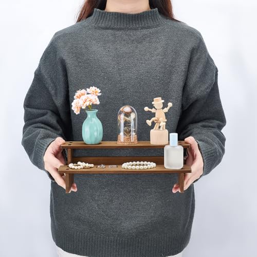 Houten presentatie met 2 niveaus, 29,7 x 12 x 9,7 cm, houten displaystandaard, parfum / cosmetica, figuurcollectie 4