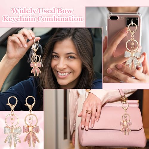 2PCS Boeg sleutelhanger portemonnee tas bedeltjes voor vrouwen, Rhinestone Bow Keychains Rugzak Charm Keychain Leuke handtas Charms Accessoires voor Purses Sleutelhangers 4