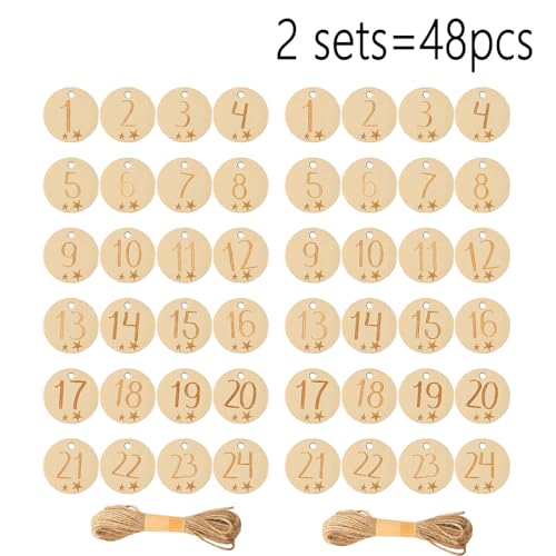 2SETS Adventskalender, Cijfers, hout, 1-24 stuks, met cijfers, hout, Kerstmis, (natuurlijk)