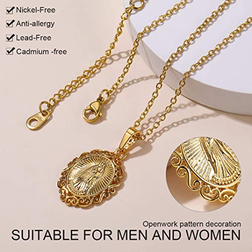 Sieraden Oval Miraculous Locket ketting, Onze Lieve Vrouw van Genade, Filigree Rand hanger, Maagd Maria, religieuze sieraden voor vrouwen en mannen, Kopergoud roestvrij staal, Kopergoud roestvrij staal 3