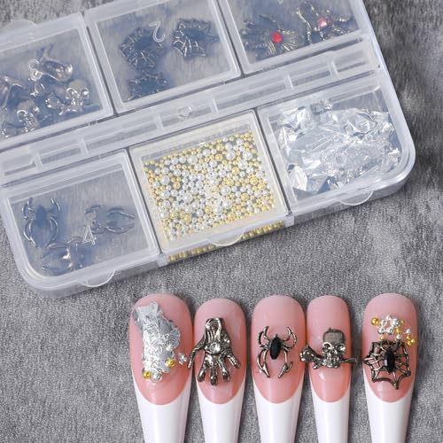 Halloween Nail Stickers, 3D Emgraphed Skeleton Design, Spider Nail Art voor vrouwen, Realistische Nail Decoratie voor kostuum en feest