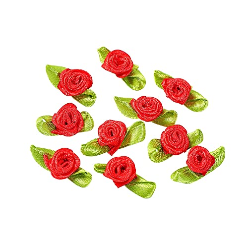 Verpakking van 200 Mini kunstmatige bloemen, rozen, Bows, rozen met blad, rozen, bloemhoofden, bloemhoofden voor ambachten, bloem appliques, Sprinkling, DIY ambachten, Garland, Scrapbooking