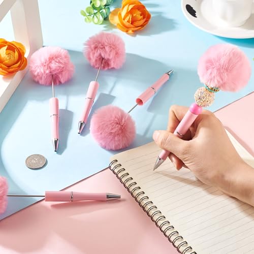 10 stuks pluche kralen Pennen Fluffy Ballpoint Pennen Pom Pom Ballpoint Pen voor DIY Gepersonaliseerde kralen Pen Rollerball Pen Office School Supplies, Pearl Pink 5