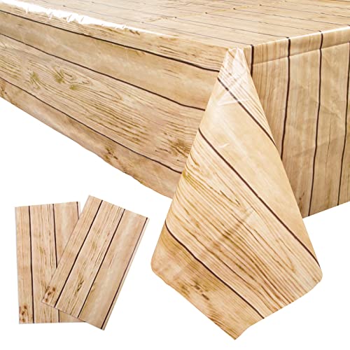 2 stuks 130x220cm Tafelkleed Hout Bruin Wasbare Tafellakens Waterafstotend Vintage Tafelkleed voor Rustieke Feest Verjaardag Bruiloft Backdrop Garden BBQ Outdoor Tafelkleed Etc (Dikte: 0.02mm)