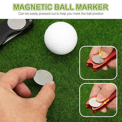 Golf divot reparatie gereedschap Vouwbare metalen golf Green divot gereedschap met magnetische bal Marker en roestvrij stalen vork 5