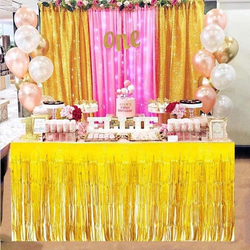 Decoratieve tafelrok, Decoratieve Tassel tafelrokje voor rechthoekige ronde tafel verjaardagsfeest (Goud) 3